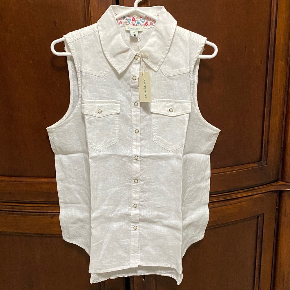 Sundance White Sleeveless Button Down Shirt